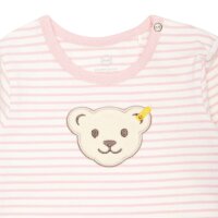 Steiff Baby Strampler - Einteiler, Baumwolle, Bär, Streifen, Druckknöpfe, Logo, langarm Rosa/Weiß 56