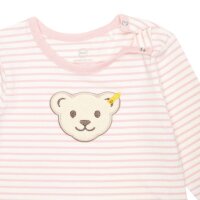 Steiff Baby Strampler - Einteiler, Baumwolle, Bär, Streifen, Druckknöpfe, Logo, langarm Rosa/Weiß 56
