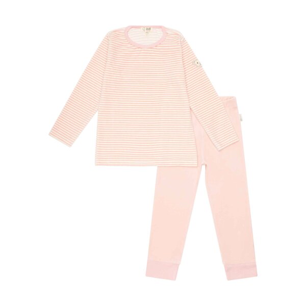Steiff Kinder Schlafanzug Set - Nachtwäsche, Pyjama, Nicky Velours, lang, gestreift Rosa/Weiß 92