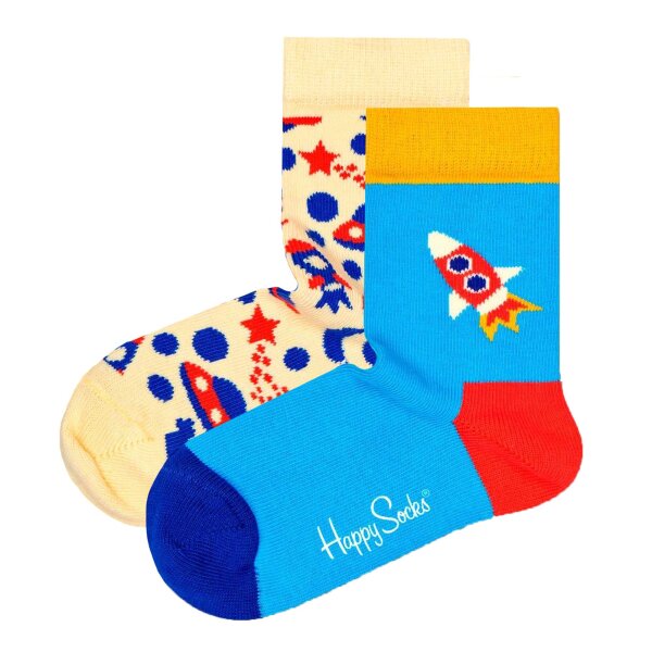 Happy Socks Kinder Socken unisex, 2er Pack - Crew Socks, Bio-Baumwolle, Farbmix Into Space 13-21