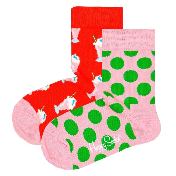Happy Socks Kinder Socken unisex, 2er Pack - Crew Socks, Bio-Baumwolle, Farbmix Milkshake 13-21