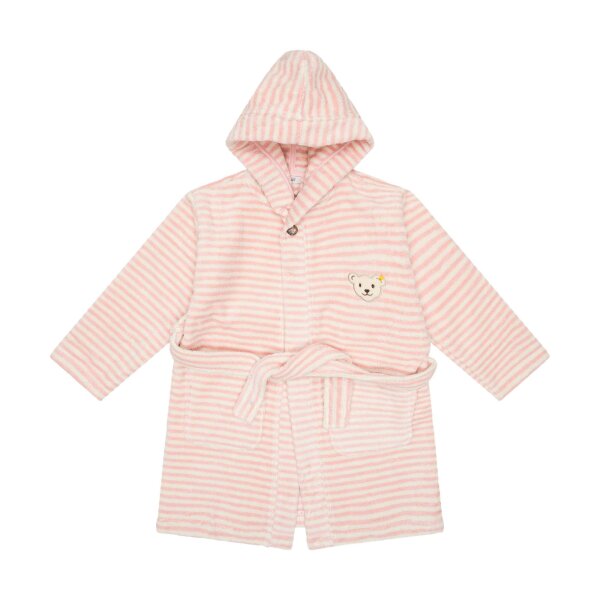 Steiff Children Bathrobe - Swimwear, Cotton, Hood, Pocket, Stripes, Bear Pink/White 92