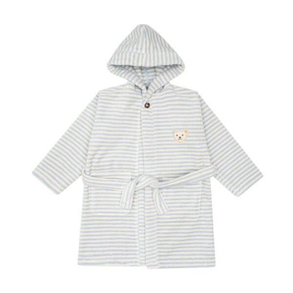 Steiff Children Bathrobe - Swimwear, Cotton, Hood, Pocket, Stripes, Bear Light blue/white 116