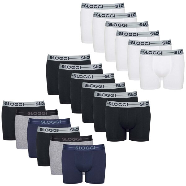 Sloggi Herren Boxershorts, 6er Pack - Unterwäsche, Short, Baumwolle, Logo, einfarbig