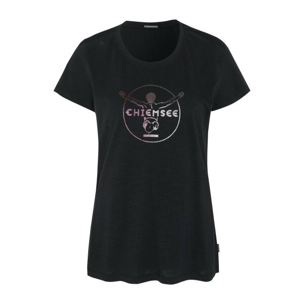 CHIEMSEE Damen T-Shirt - Taormina, Shirt, Baumwolle, Rundhals, Logo, kurz, einfarbig Schwarz XS