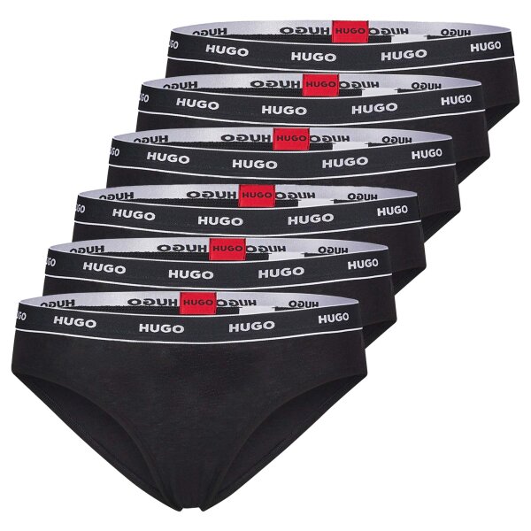 HUGO Damen Slips, 6er Pack - Brief Stripe, Unterwäsche, Baumwolle, Logo, einfarbig Schwarz S