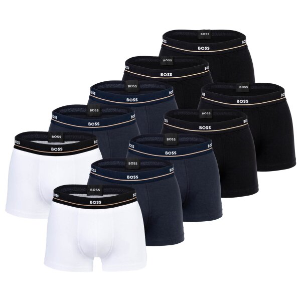 BOSS Herren Trunks, 10er Pack - Essential, Boxershorts, Cotton Stretch, Logo Schwarz/Weiß/Blau 2XL