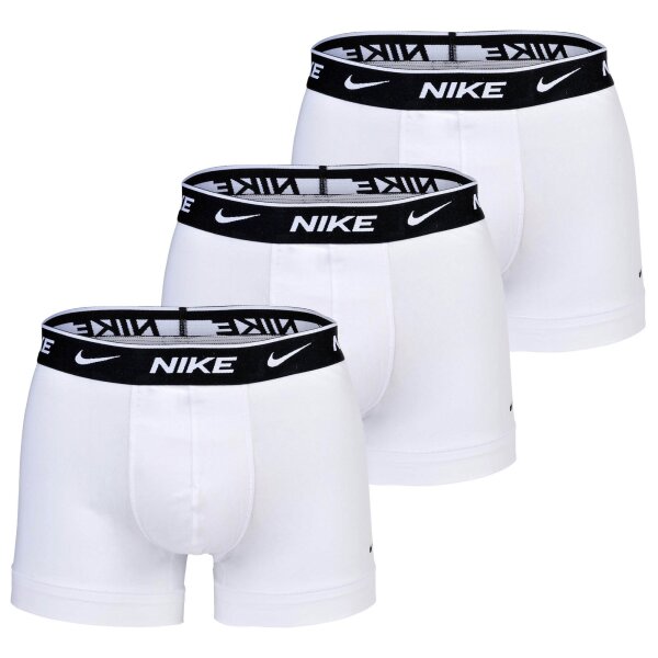 NIKE Herren Boxer Shorts, 3er Pack - Trunks, Logobund, Cotton Stretch Weiß L