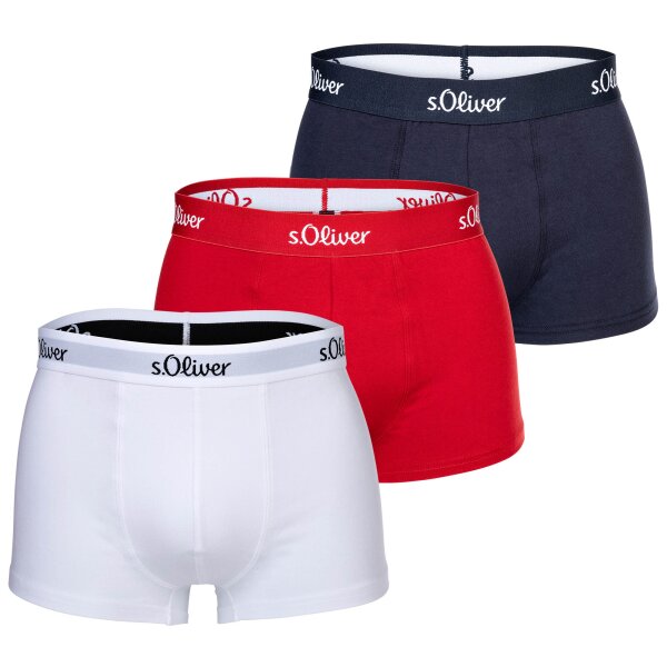 s.Oliver Herren Boxershorts, 3er Pack - Trunks, Hipsters, Baumwoll-Stretch Rot/Marine/Weiß XXL