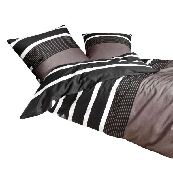 Janine bed linen 2 pieces - maco satin, cotton, striped Brown 135x200cm