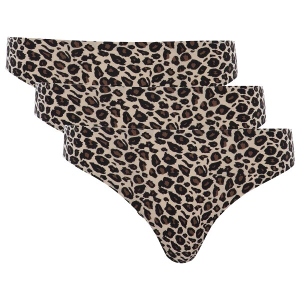 Chantelle Damen Tanga, 3er Pack - String, SoftStretch, nahtlos, unsichtbar, Einheitsgröße 36-44, Leopard-Muster Schwarz/Nude One Size