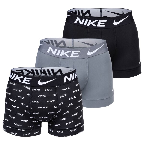 NIKE Mens Boxer Shorts, 3-pack - Trunks, Dri-Fit Micro, Logo Waistband Black/Grey/Logo M (Medium)