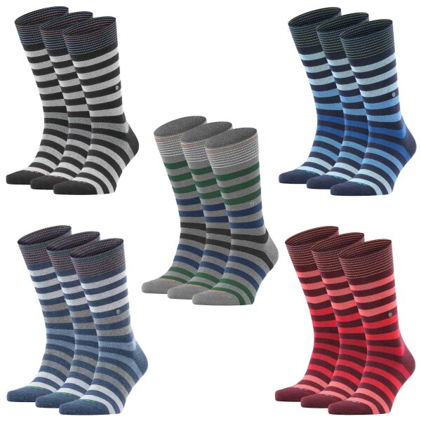 Burlington Herren Socken 3er Pack - Blackpool, Baumwolle, Streifen, Logo, One Size