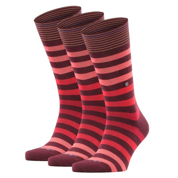 Burlington Herren Socken - Blackpool, Baumwolle, Streifen, Logo, One Size Bordeaux/Red 40-46