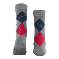 Burlington Damen Socken 3er Pack - Queen, Kurzstrümpfe, Baumwolle, Rautenmuster, Logoemblem Grau/Blau/Rot 36-41