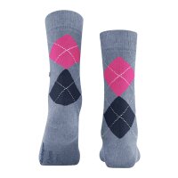 Burlington Damen Socken 3er Pack - Queen, Kurzstrümpfe, Baumwolle, Rautenmuster, Logoemblem Blaugrau/Pink/Dunkelblau 36-41