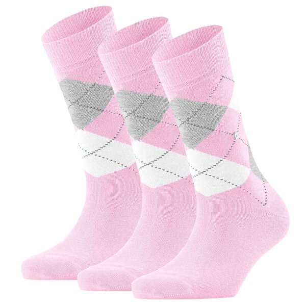 Burlington Damen Socken 3er Pack - Queen, Kurzstrümpfe, Baumwolle, Rautenmuster, Logoemblem Rosa/Weiß/Hellgrau 36-41