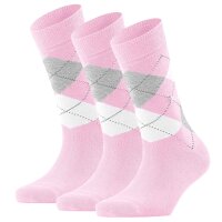 Burlington Damen Socken 3er Pack - Queen, Kurzstrümpfe, Baumwolle, Rautenmuster, Logoemblem Rosa/Weiß/Hellgrau 36-41