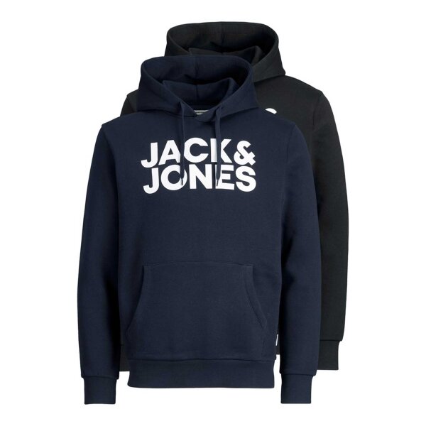 JACK&JONES Mens Hoodie, 2-pack - JJECORP LOGO SWEAT HOOD, pullover, logo
