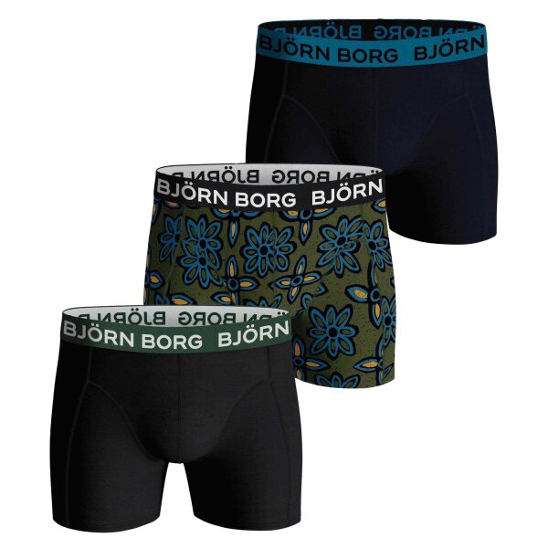 BJÖRN BORG Herren Boxershorts 3er Pack - Unterwäsche, Shorts, Cotton Stretch, Gummibund, Logo, Muster, einfarbig
