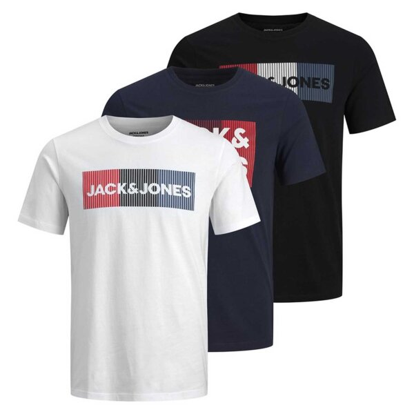 Jack & Jones Mens T-Shirt, 3 Pack - JJECORP LOGO TEE O-NECK, Logo Print, Cotton