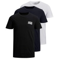 Jack & Jones Mens T-Shirt, 3 Pack - JJECORP LOGO TEE O-NECK, Logo Print, Cotton White/Navy/Black M (Medium)