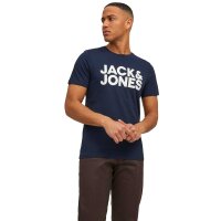 Jack & Jones Mens T-Shirt, 3 Pack - JJECORP LOGO TEE O-NECK, Logo Print, Cotton White/Navy/Black M (Medium)