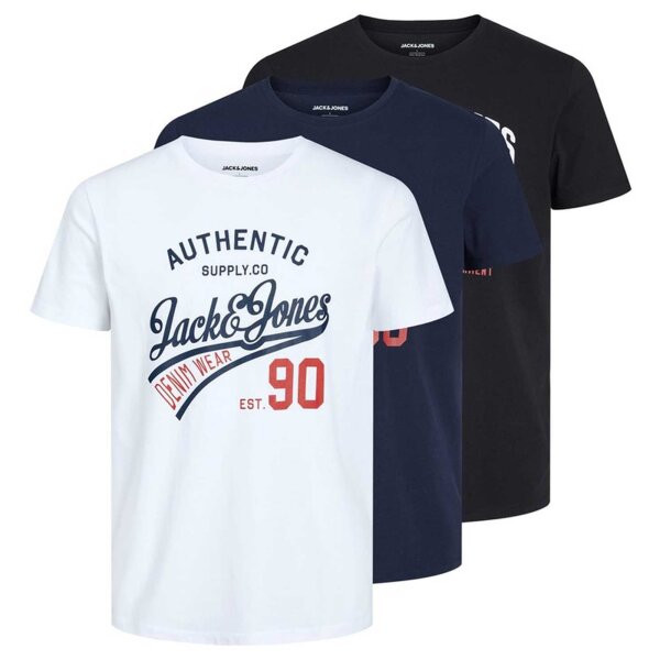 JACK&JONES Herren T-Shirt, 3er Pack - JJETHAN TEE CREW NECK, Vintage Logo, Baumwolle