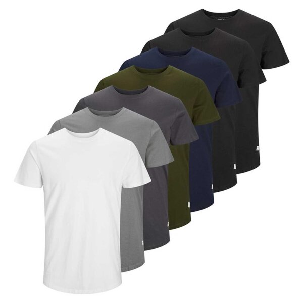 JACK&JONES Mens T-Shirt 7 Pack - JJENOA TEE CREW NECK, Basic, Cotton