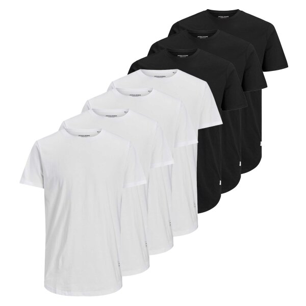 JACK&JONES Herren T-Shirt, 7er Pack - JJENOA TEE CREW NECK, Basic, Baumwolle Weiß/Schwarz S