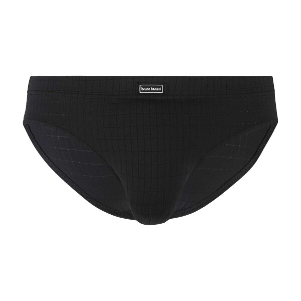 Bruno Banani Herren Slips - Check Line 2.0, Unterwäsche, Sportslips, Polyamid, Logo, Karo, einfarbig Schwarz S 2er Pack (2x1P)
