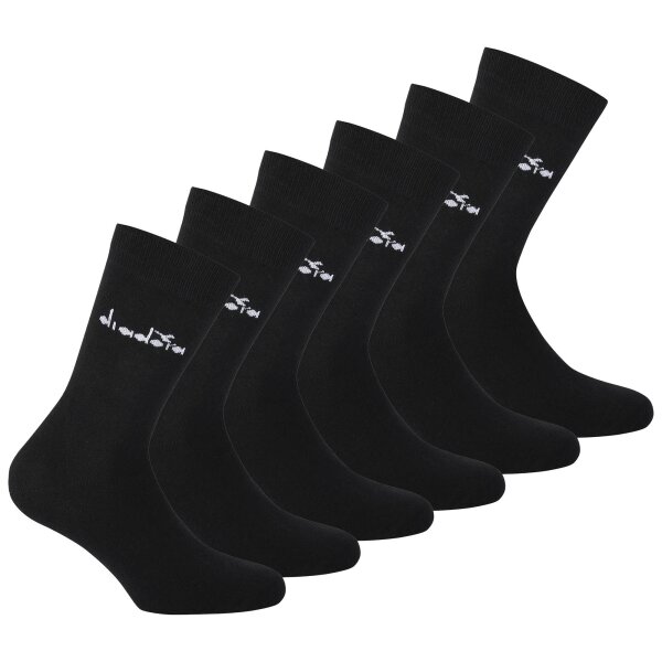 Diadora Unisex Socken, 6er Pack - Sportsocken, Baumwolle, Logo, einfarbig Schwarz 35-38