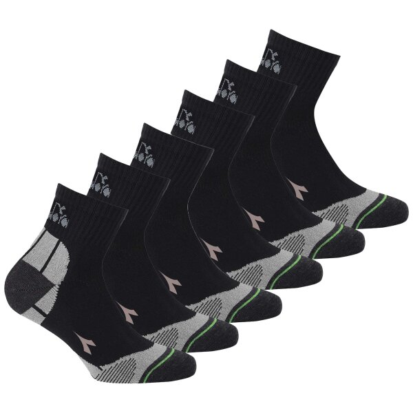 Diadora Unisex Quarter Sports Socks, 6 Pack - Socks, Logo, Pattern Black 35-38