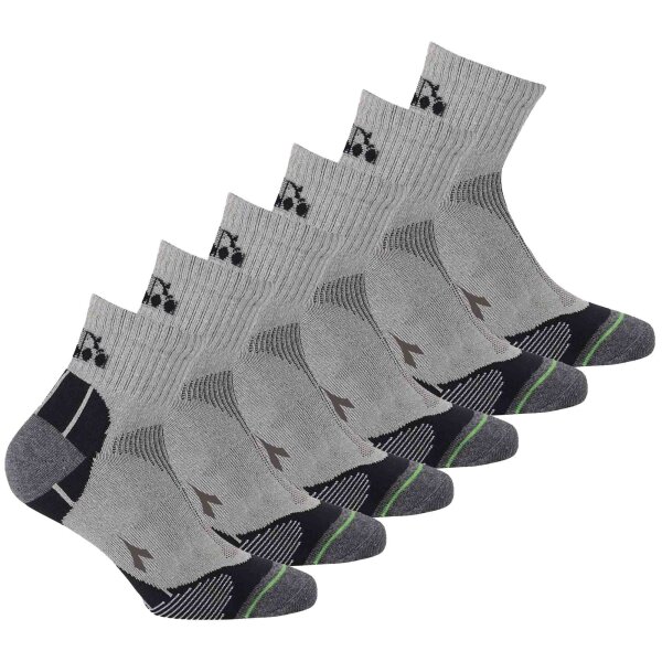 Diadora Unisex Quarter Sports Socks, 6 Pack - Socks, Logo, Pattern Light gray 43-46