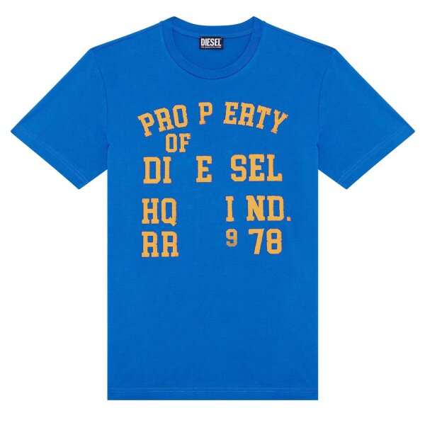 DIESEL Herren T-Shirt - T-DIEGOR-K59, Rundhals, kurzarm, Jersey, Print, uni Blau S