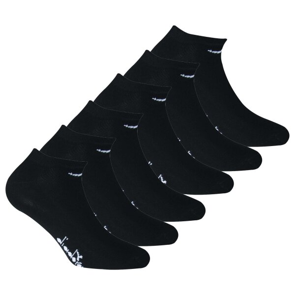 Diadora Unisex Sneaker Socken, 6er Pack - Socken, Mercerisierte Baumwolle, Logo, einfarbig Schwarz 39-42