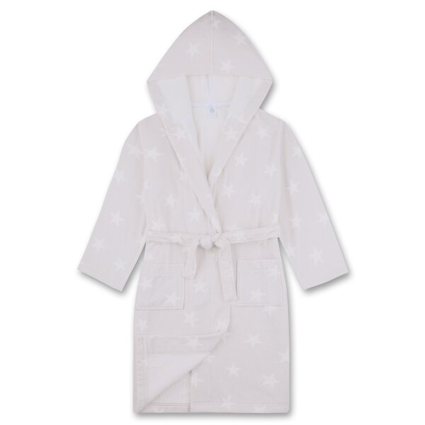 Sanetta Girls Bathrobe -  Terry Fleece, Hood, Pockets, Stars Light grey/White 116