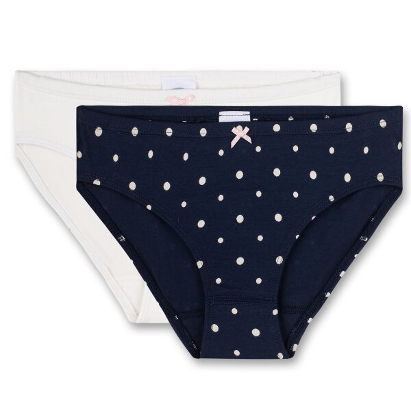 Sanetta Girls Rio Briefs, 2-Pack - Underwear, Underpants, Jersey, Dots White/Dark Blue 140