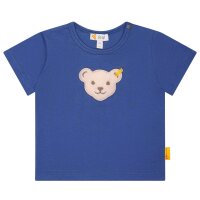 Steiff Baby T-Shirt - Basic, Short Sleeve, Teddy Application, Cotton Stretch, Plain Blue 80