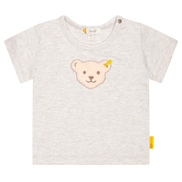 Steiff Baby T-Shirt - Basic, Short Sleeve, Teddy Application, Cotton Stretch, Plain Grey 80