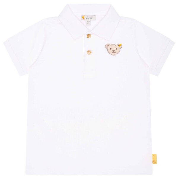 Steiff Kinder Polo-Shirt - Basic, Kurzarm, Teddy-Applikation, Baumwolle, uni Weiß 104