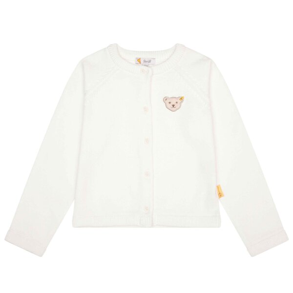 Steiff Mädchen Strickjacke - Teddy-Applikation, Rundhals, Knopfleiste, Baumwolle Natur 92
