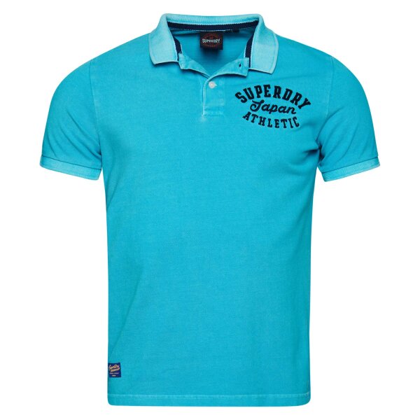 Superdry Mens Polo Shirt - Vintage Superstate, Short Sleeve, Button Front, Cotton Turquoise S (Small)