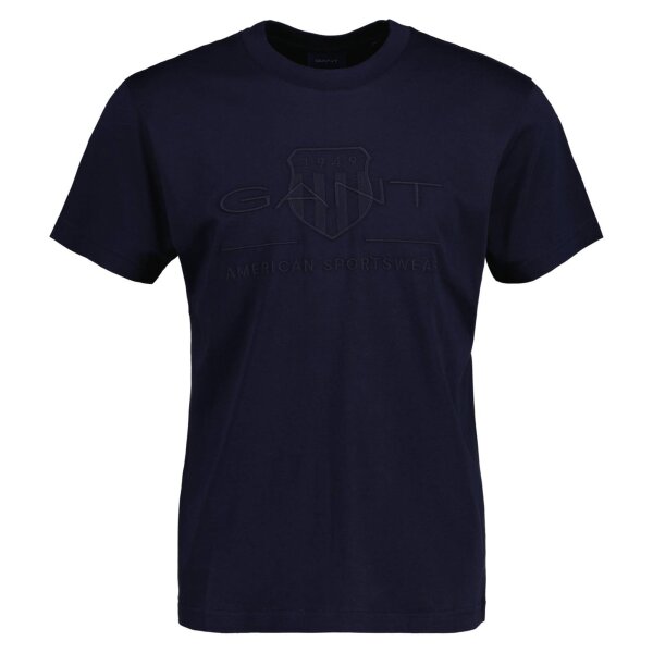GANT Mens T-Shirt - REG TONAL SHIELD T-SHIRT, round neck, cotton, embroidery Blue M (Medium)
