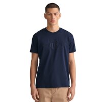 GANT Herren T-Shirt - REG TONAL SHIELD T-SHIRT, Rundhals, Baumwolle, Stickerei Blau M