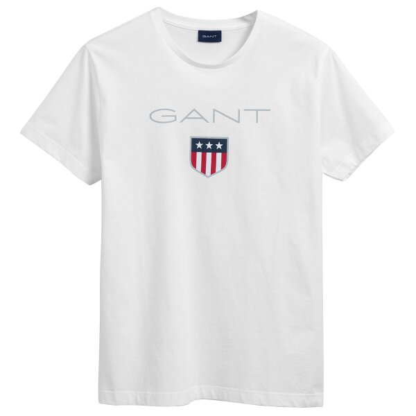GANT Mens T-Shirt - SHIELD T-SHIRT, round neck, short sleeve, cotton, print White L (Large)