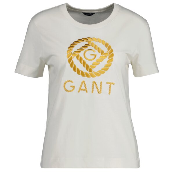 GANT Damen T-Shirt - ROPE ICON T-SHIRT, Rundhals, Logo Stickerei, Baumwolle, uni