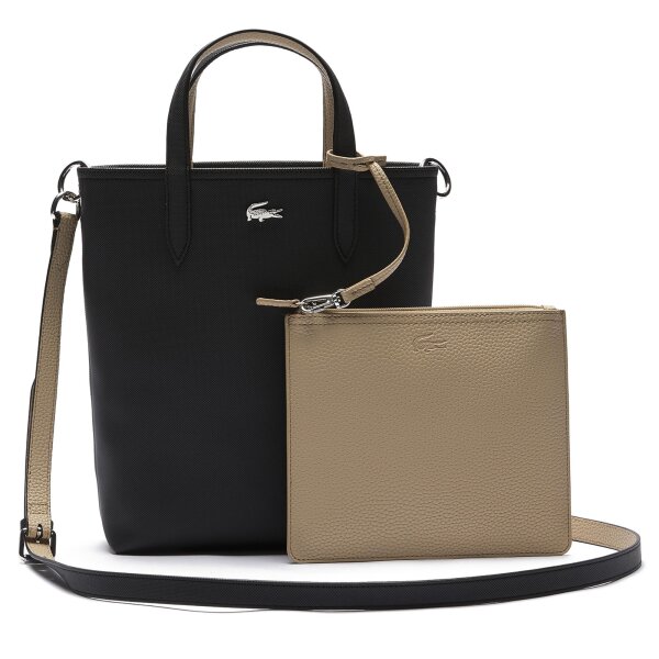 LACOSTE Damen Handtasche - ANNA Vertical Shopping Bag, Wendetasche, Two Tone, 29x22x10cm (HxBxT) Schwarz/Beige