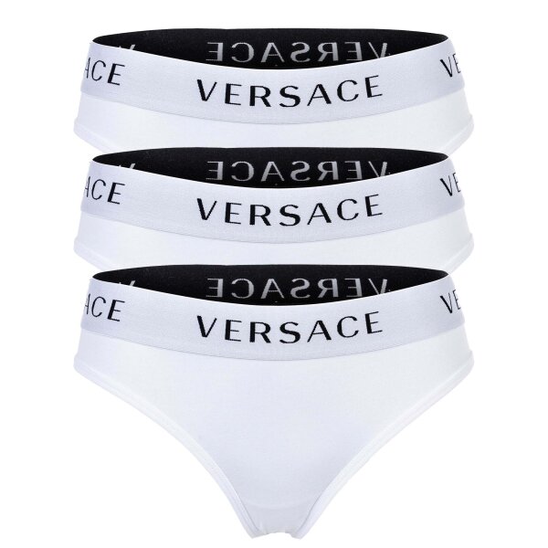 VERSACE Damen Slips 3er Pack - Unterwäsche, Unterhose, Baumwolle, Logobund, einfarbig Weiß M