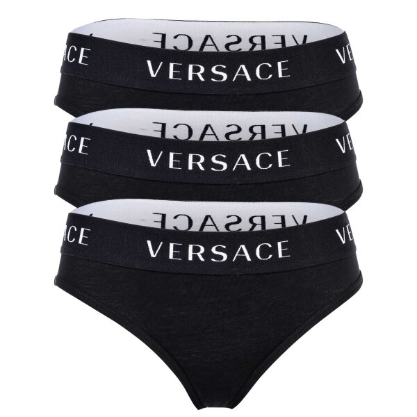 VERSACE Ladies Briefs - Underwear, Underpants, Cotton, Logo Waistband, solid color Black  XL (X-Large)